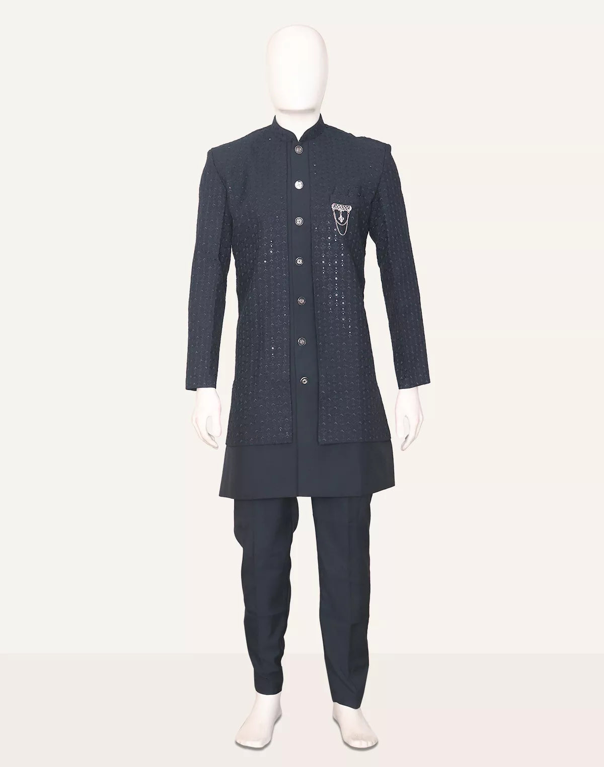 Thread work Floral Georgette Navy Kurta Jacket Set