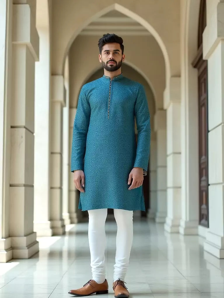 Light Rama Coloured Embellished work Self Design Jacquard Kurta Set