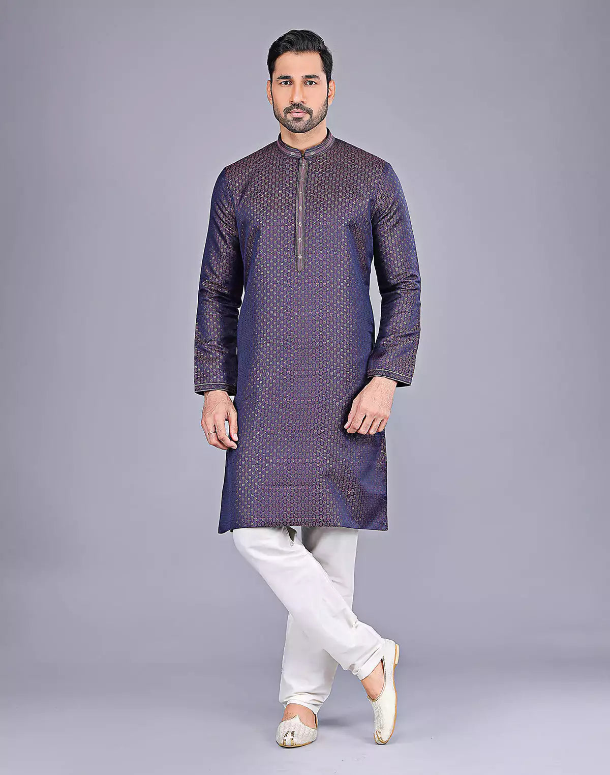 Wine Coloured Self Highlighted Thread work Soft Silk Kurta Set