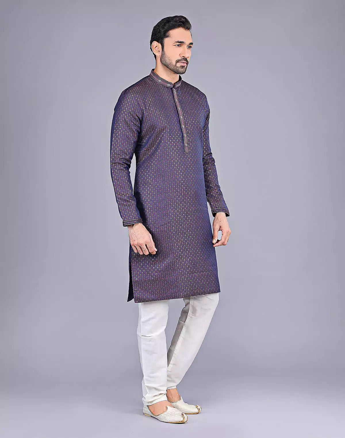 Wine Coloured Self Highlighted Thread work Soft Silk Kurta Set
