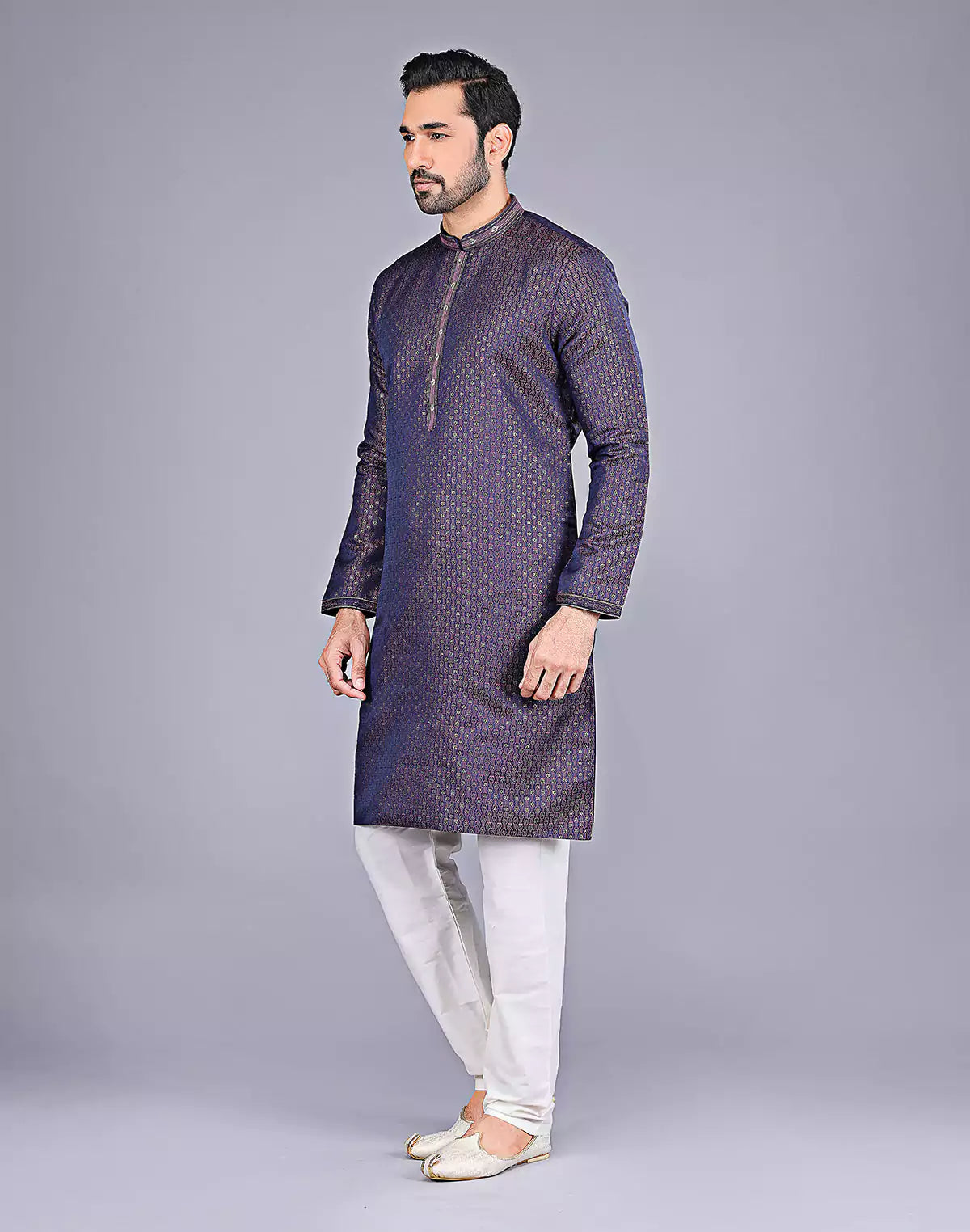 Wine Coloured Self Highlighted Thread work Soft Silk Kurta Set