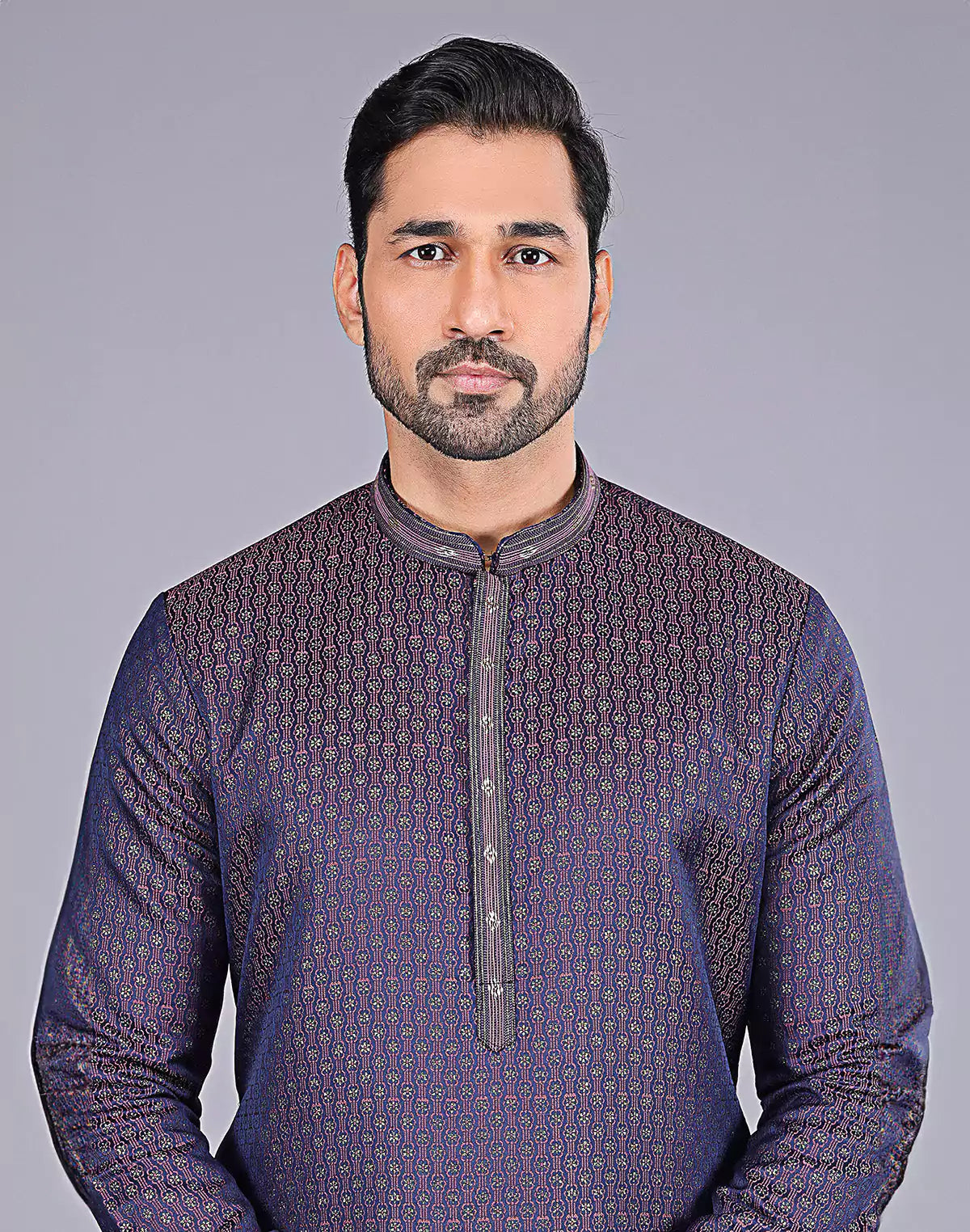 Wine Coloured Self Highlighted Thread work Soft Silk Kurta Set