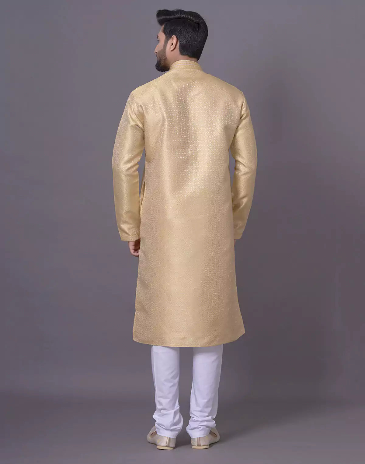 Gold Coloured Self Design Jacquard Kurta Pajama