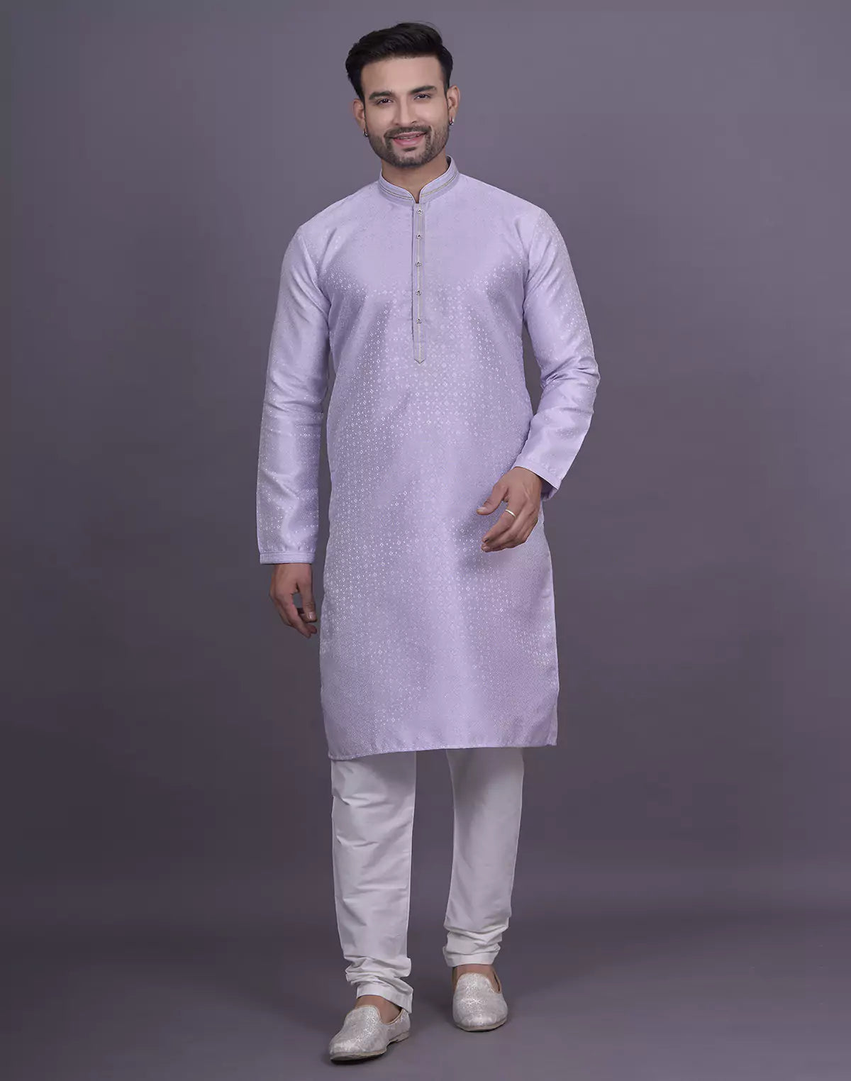 Light Pink Self Geometric Design Jacquard Kurta Pajama