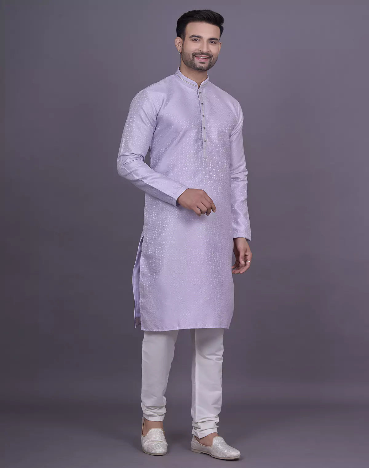 Light Pink Self Geometric Design Jacquard Kurta Pajama