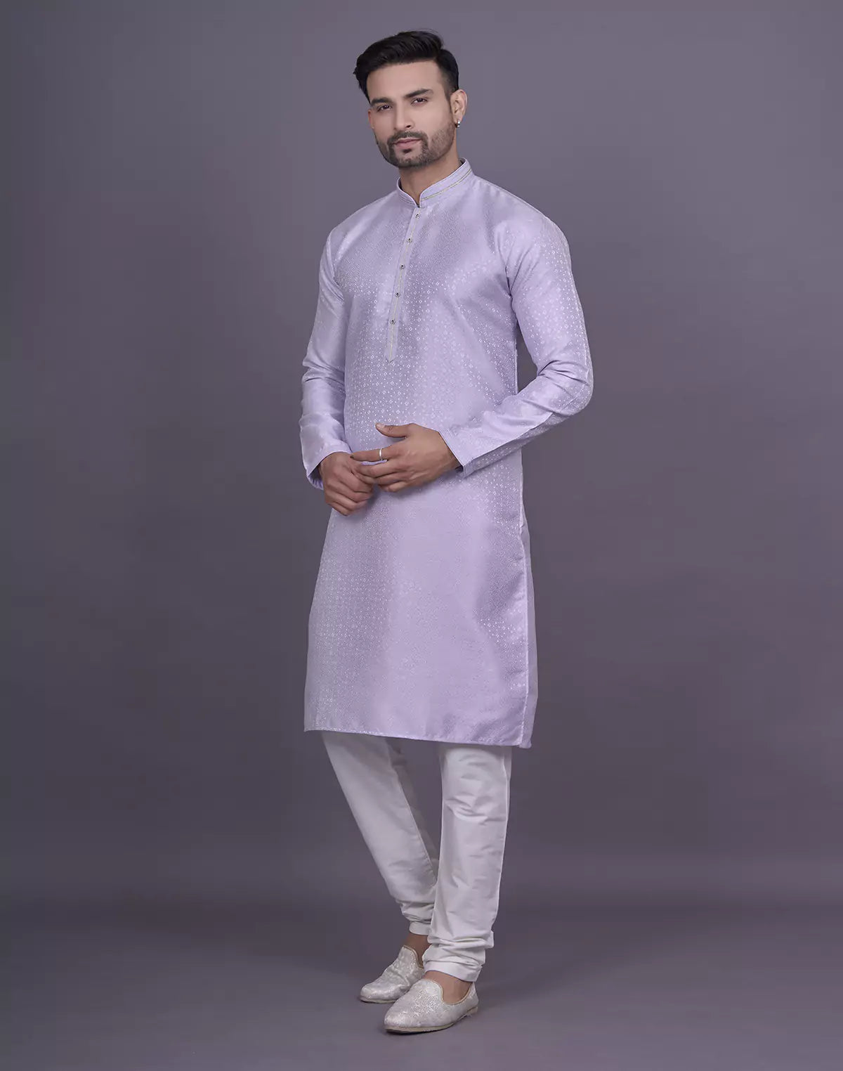 Light Pink Self Geometric Design Jacquard Kurta Pajama