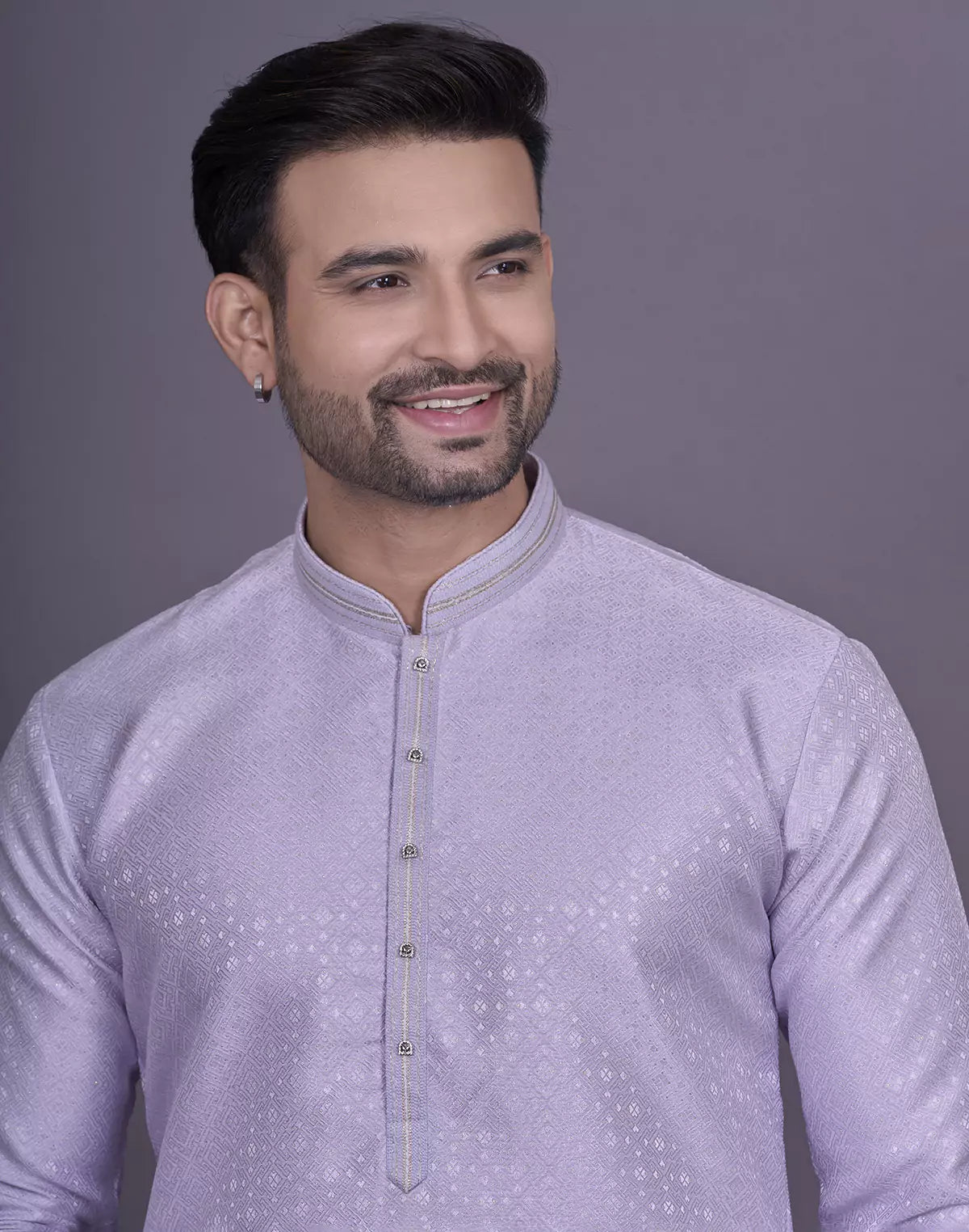 Light Pink Self Geometric Design Jacquard Kurta Pajama