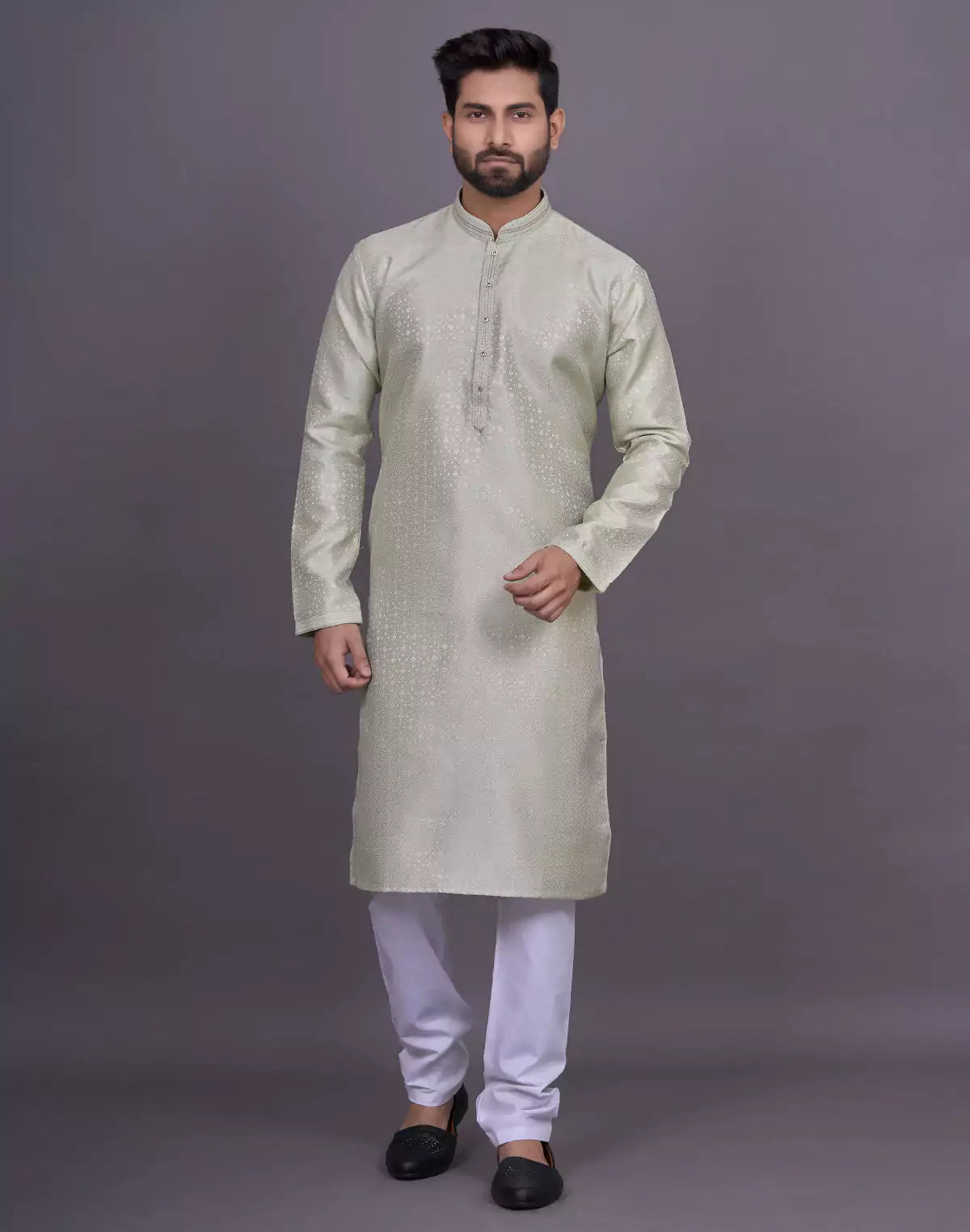 Pista Self Geometric Design Jacquard Kurta Pajama