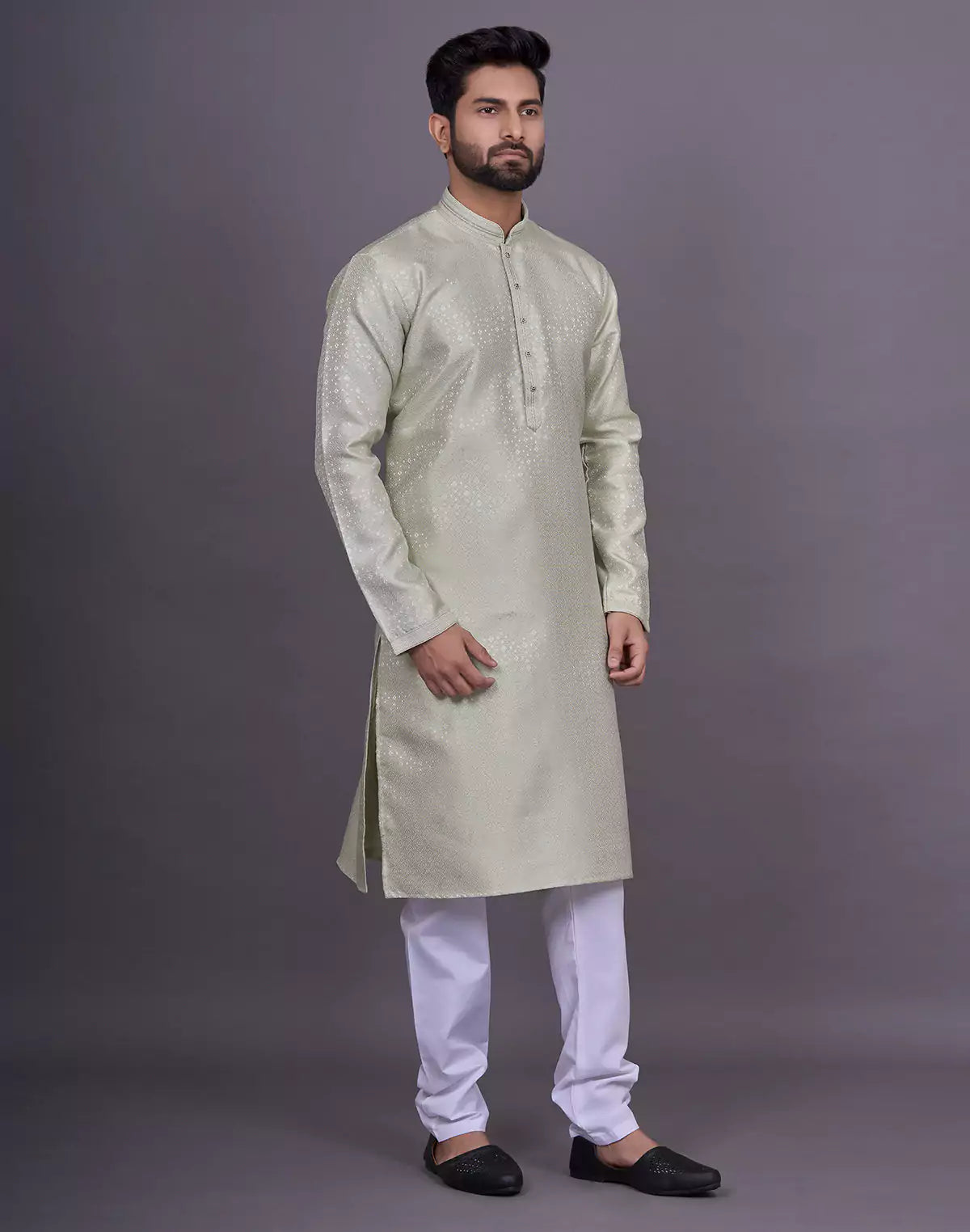 Pista Self Geometric Design Jacquard Kurta Pajama