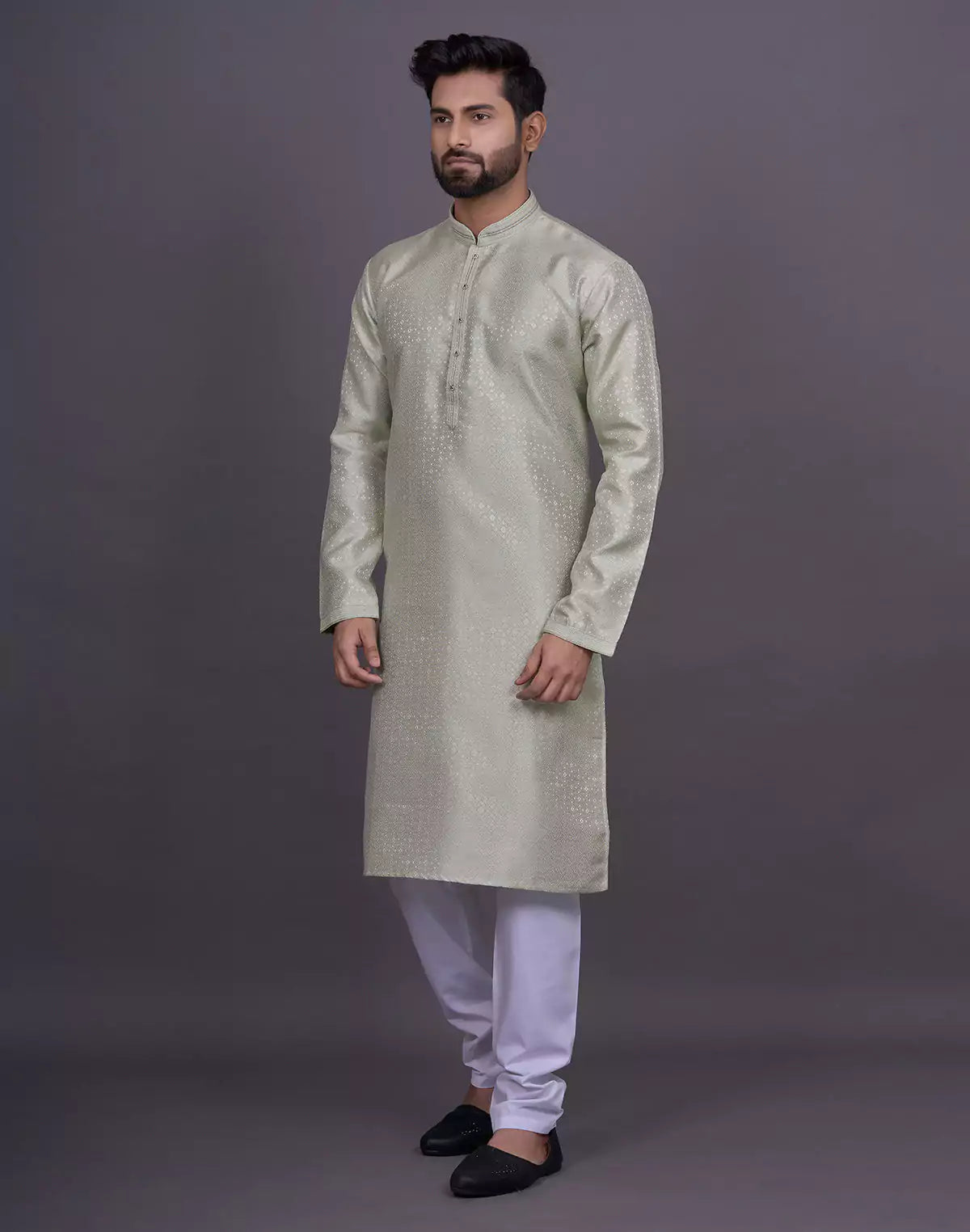 Pista Self Geometric Design Jacquard Kurta Pajama