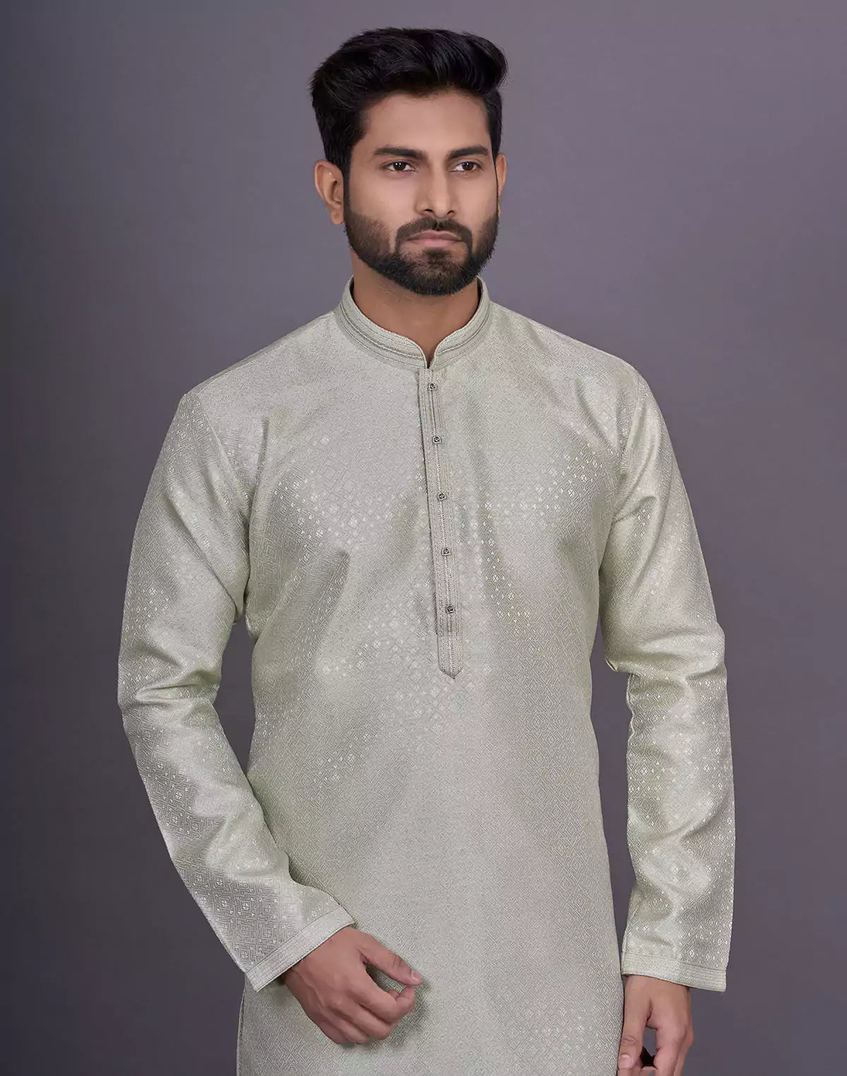 Pista Self Geometric Design Jacquard Kurta Pajama