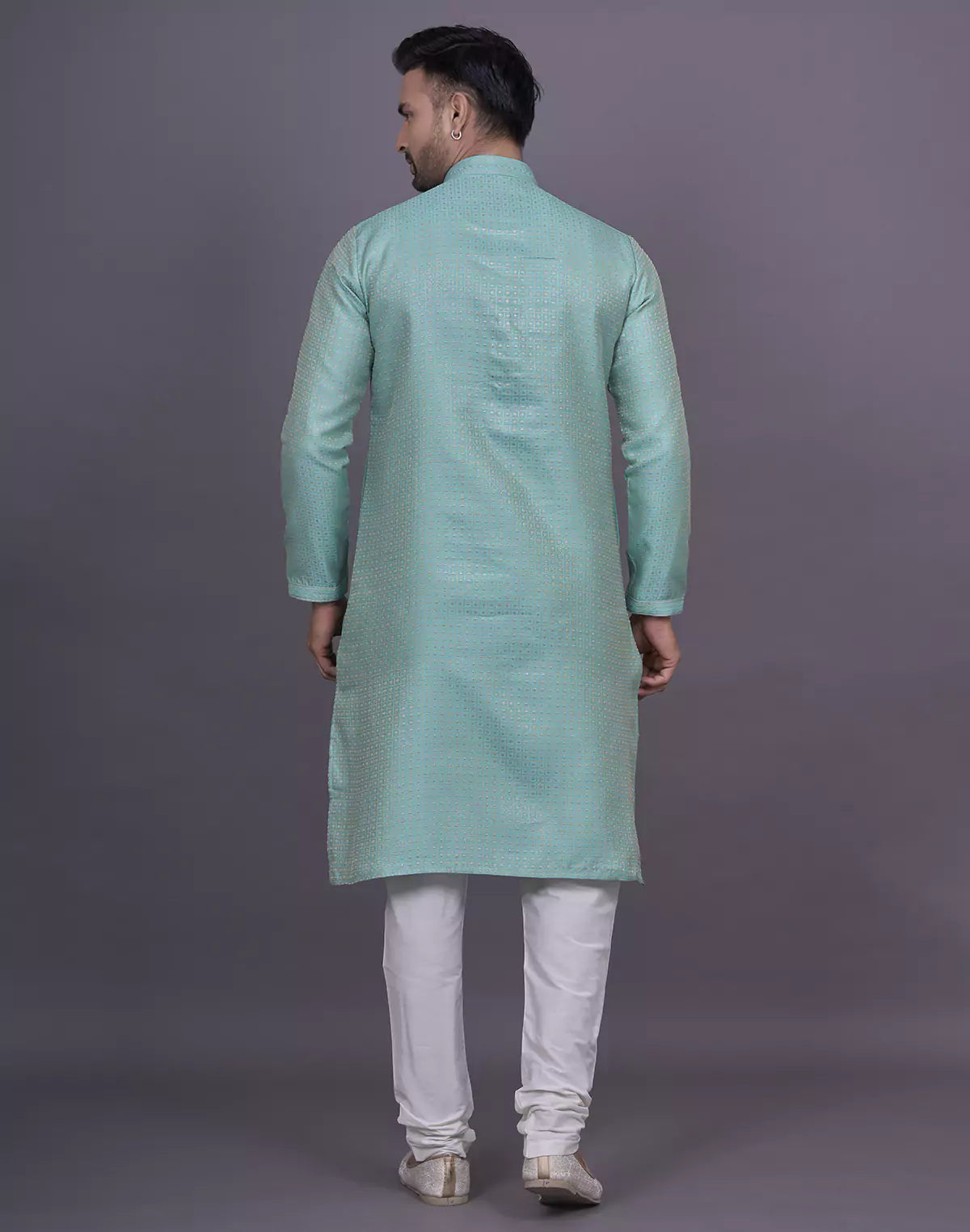 Firozi Coloured Jacquard Kurta Pyjama Set