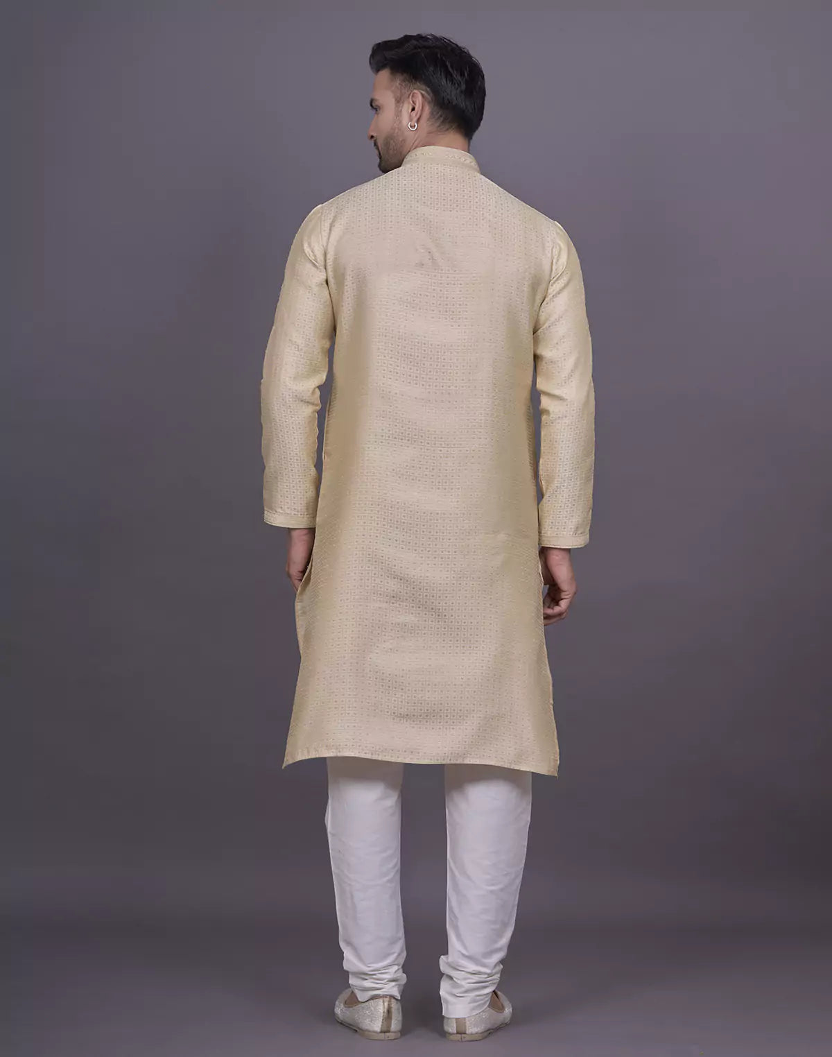 Jacquard Cream Colour Kurta Pyjama Set