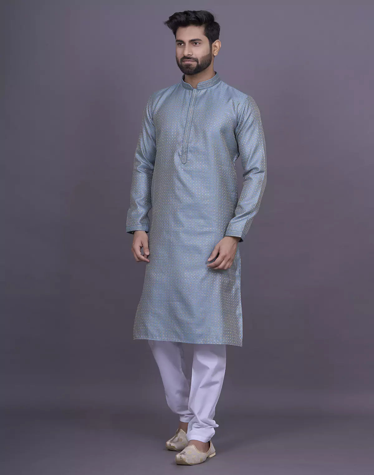 Dark Grey Jacquard Kurta Pyjama Set