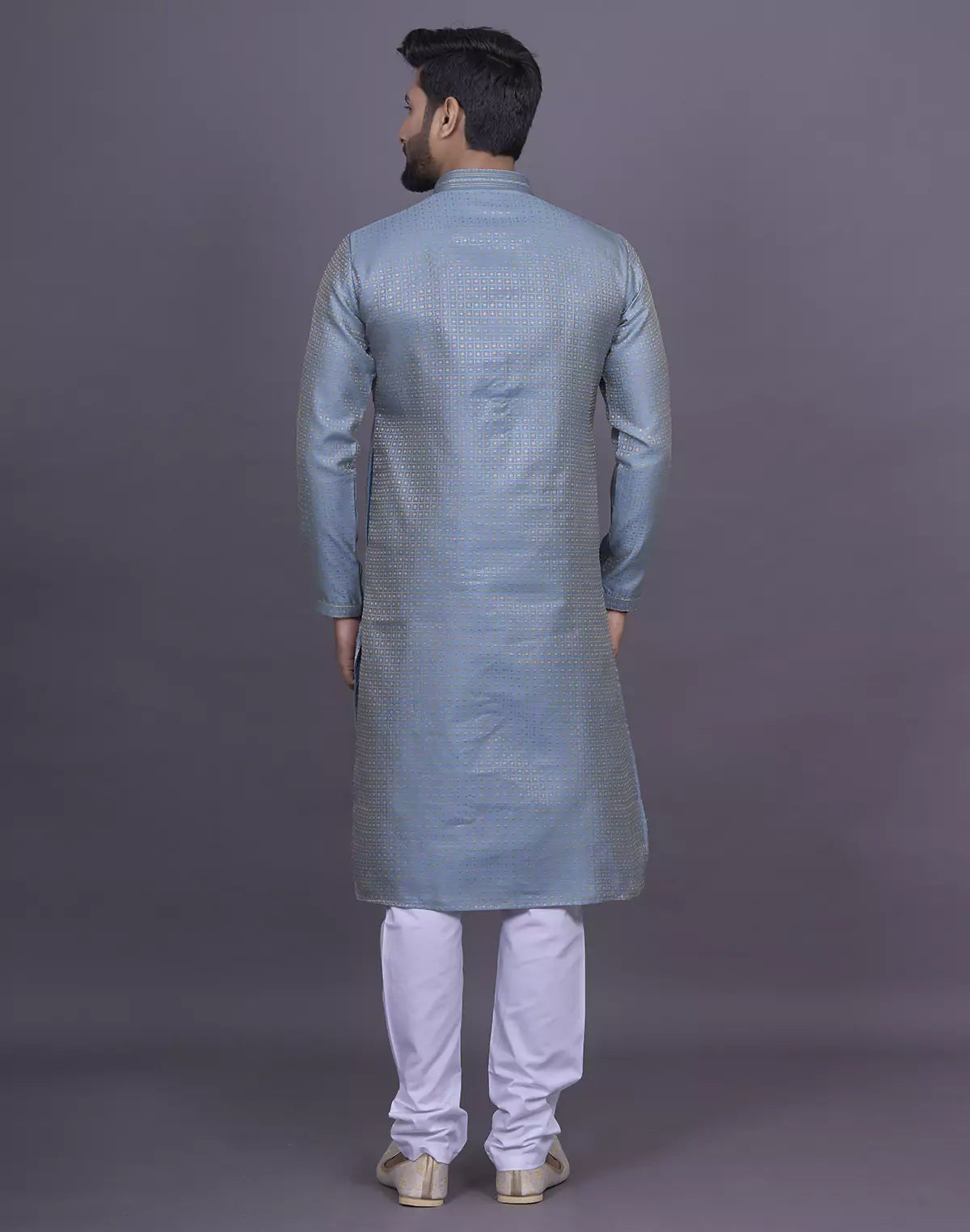 Dark Grey Jacquard Kurta Pyjama Set