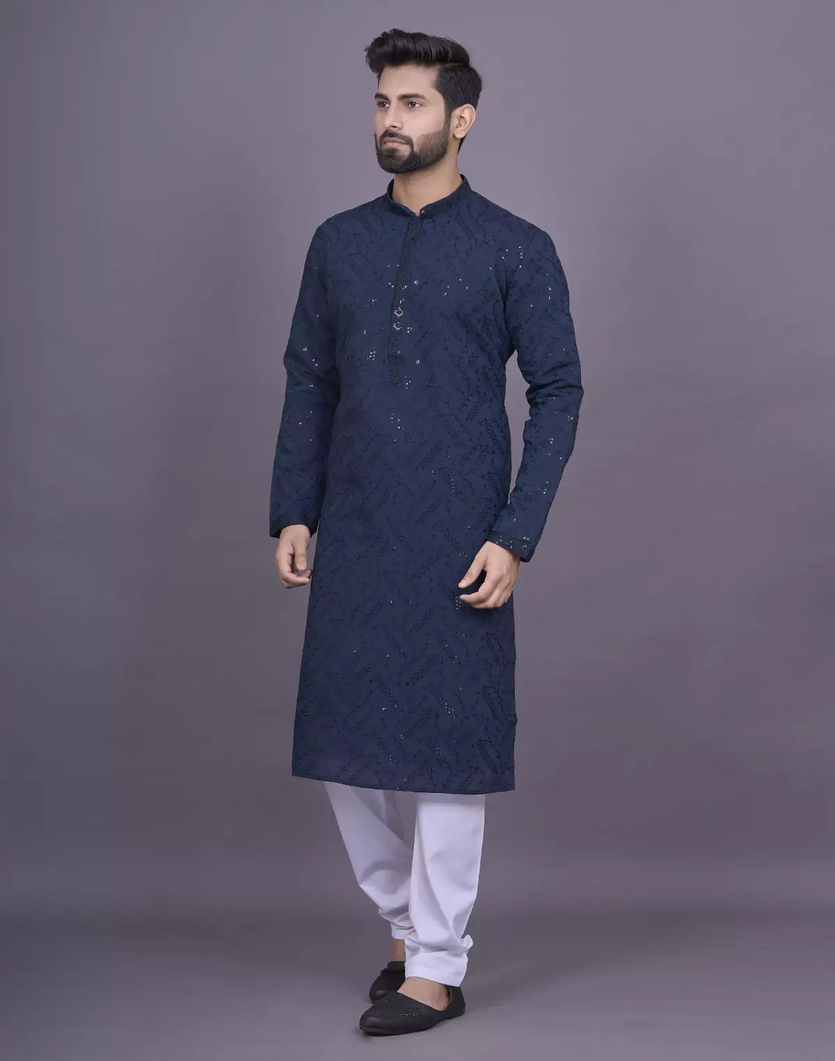 all over self embellished work blue georgette kurta pyjama set