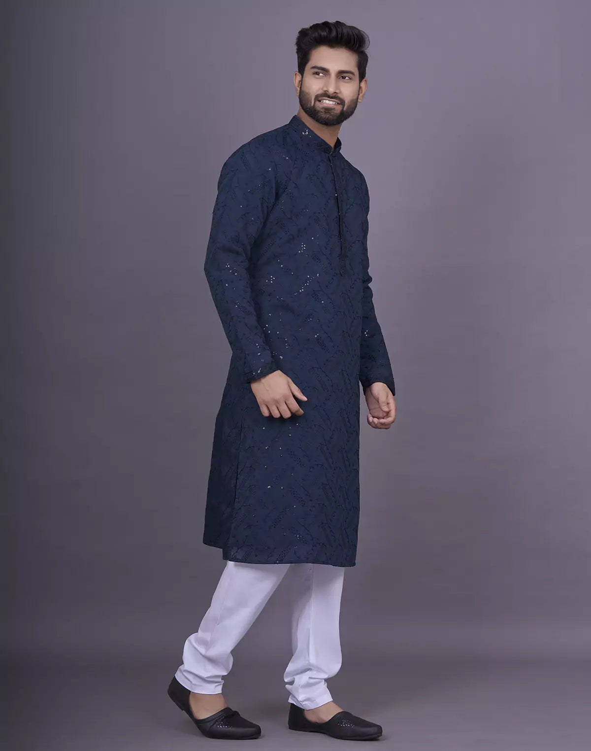 all over self embellished work blue georgette kurta pyjama set