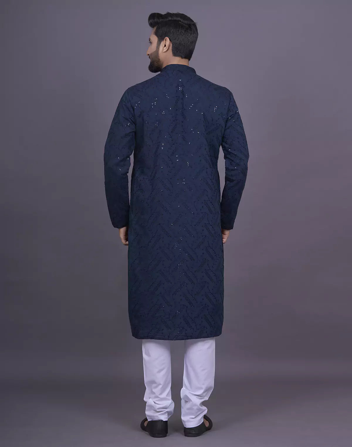 all over self embellished work blue georgette kurta pyjama set