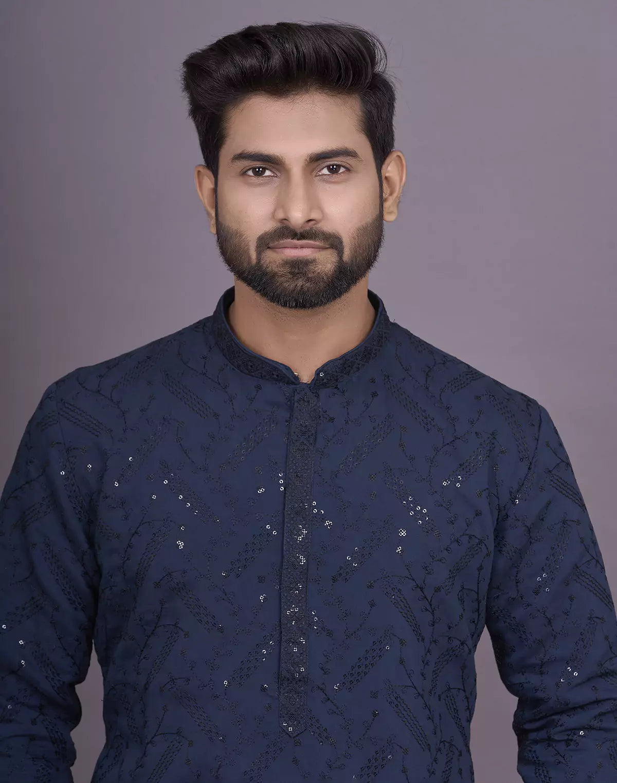 all over self embellished work blue georgette kurta pyjama set