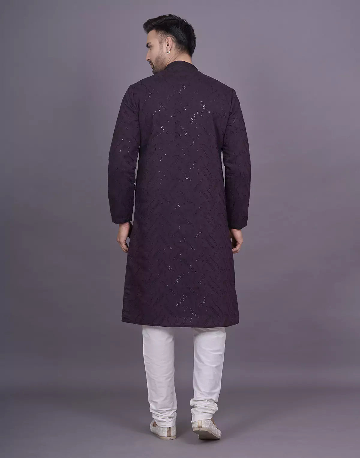 all over self embellished work wine georgette kurta pyjama set