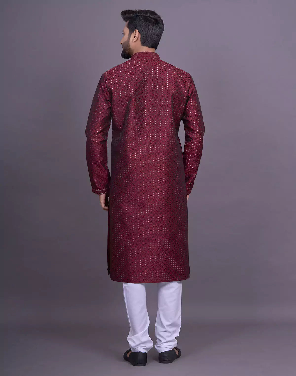 Maroon Self Brocade Jacquard Kurta Pyjama