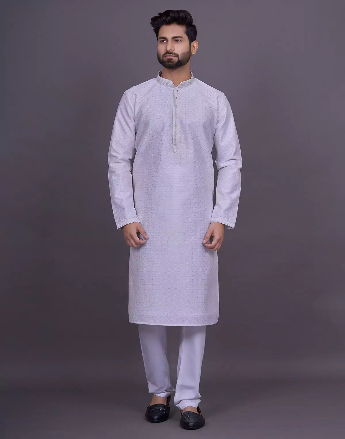 Off White Self Brocade Jacquard Kurta Pyjama