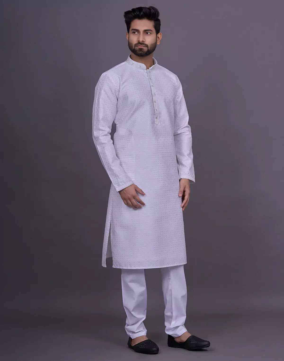 Off White Self Brocade Jacquard Kurta Pyjama