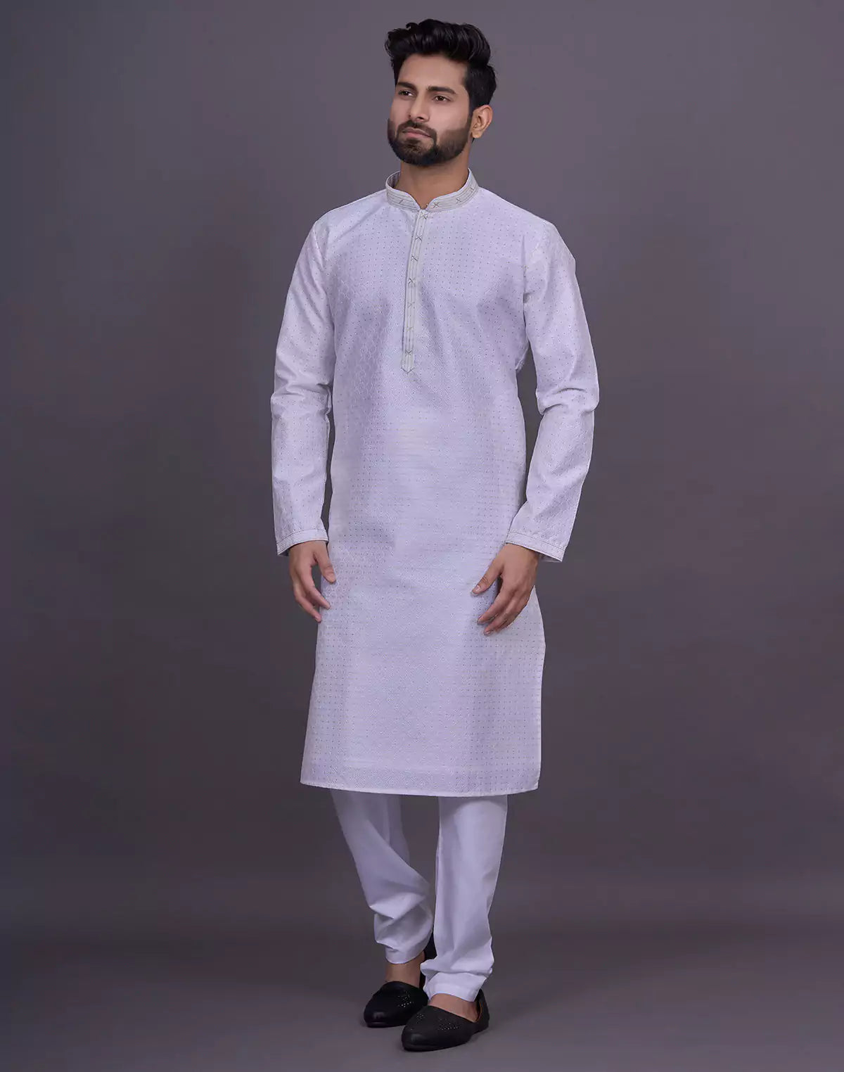 Off White Self Brocade Jacquard Kurta Pyjama