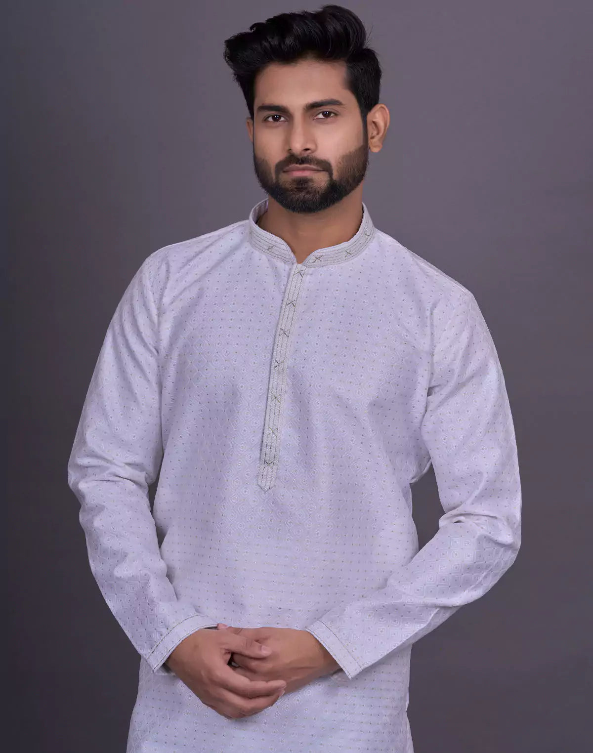Off White Self Brocade Jacquard Kurta Pyjama