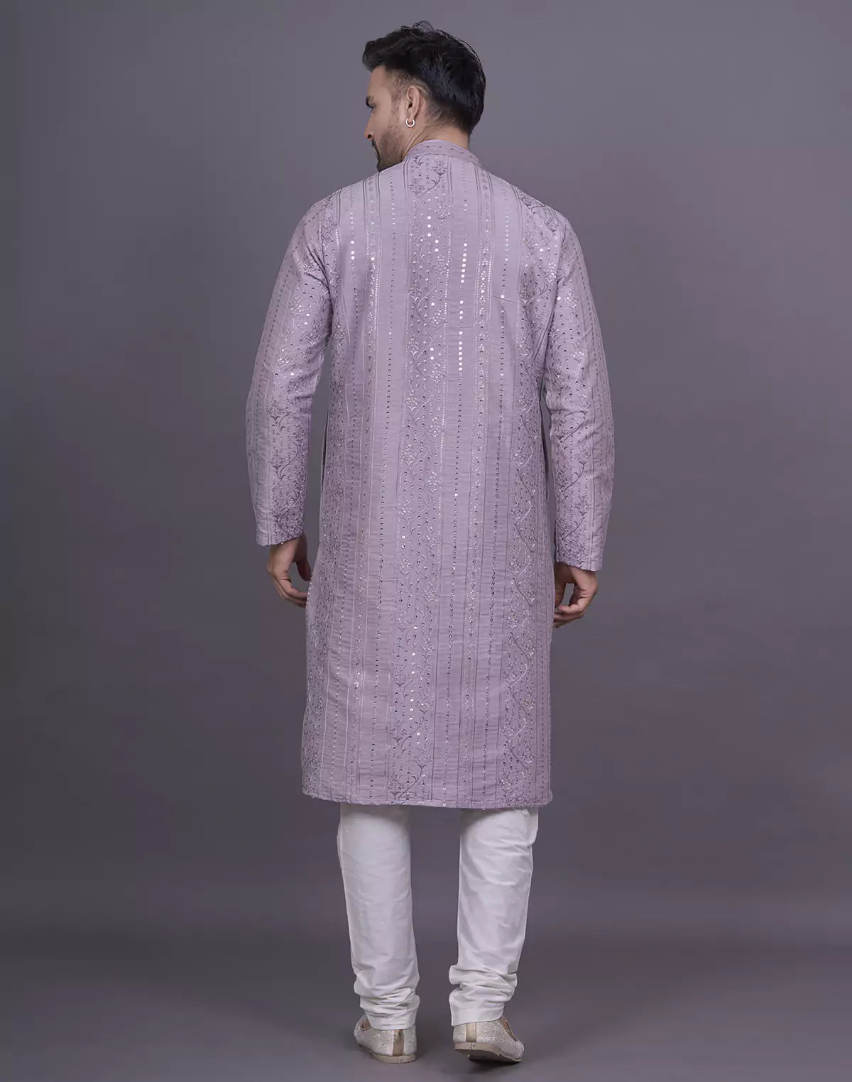 self floral sequence with thread work onion soft silk kurta pyjama set
