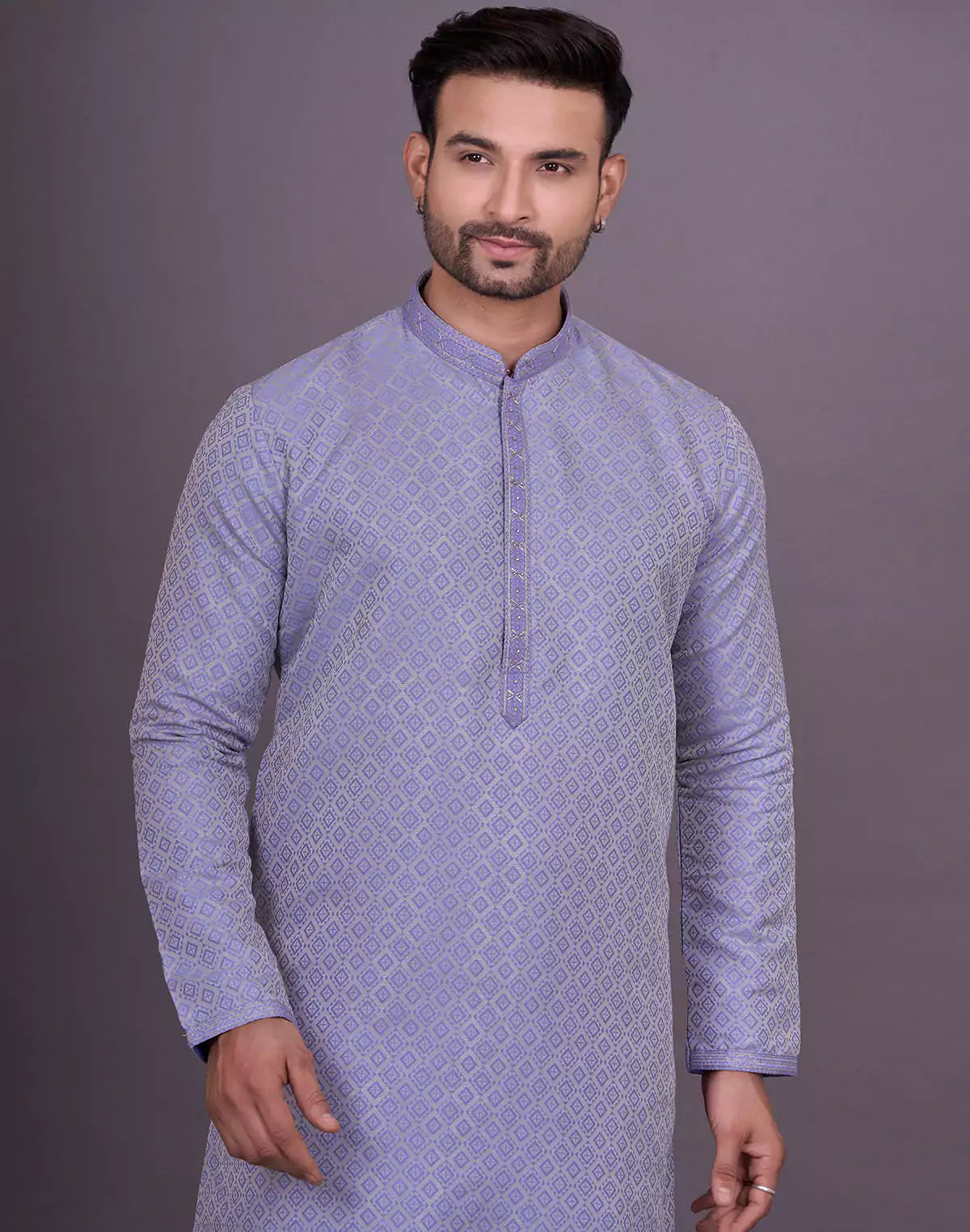 Light Purple Self Highlighted Thread work Soft Silk Kurta Pyjama Set