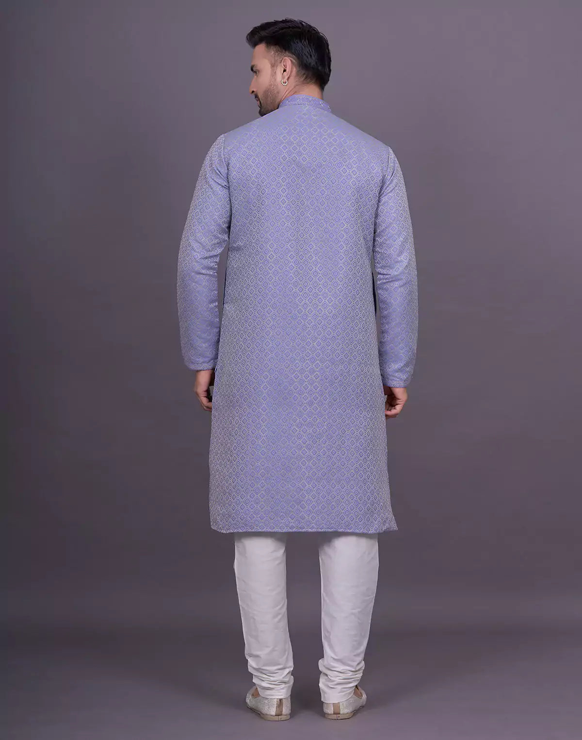 Light Purple Self Highlighted Thread work Soft Silk Kurta Pyjama Set