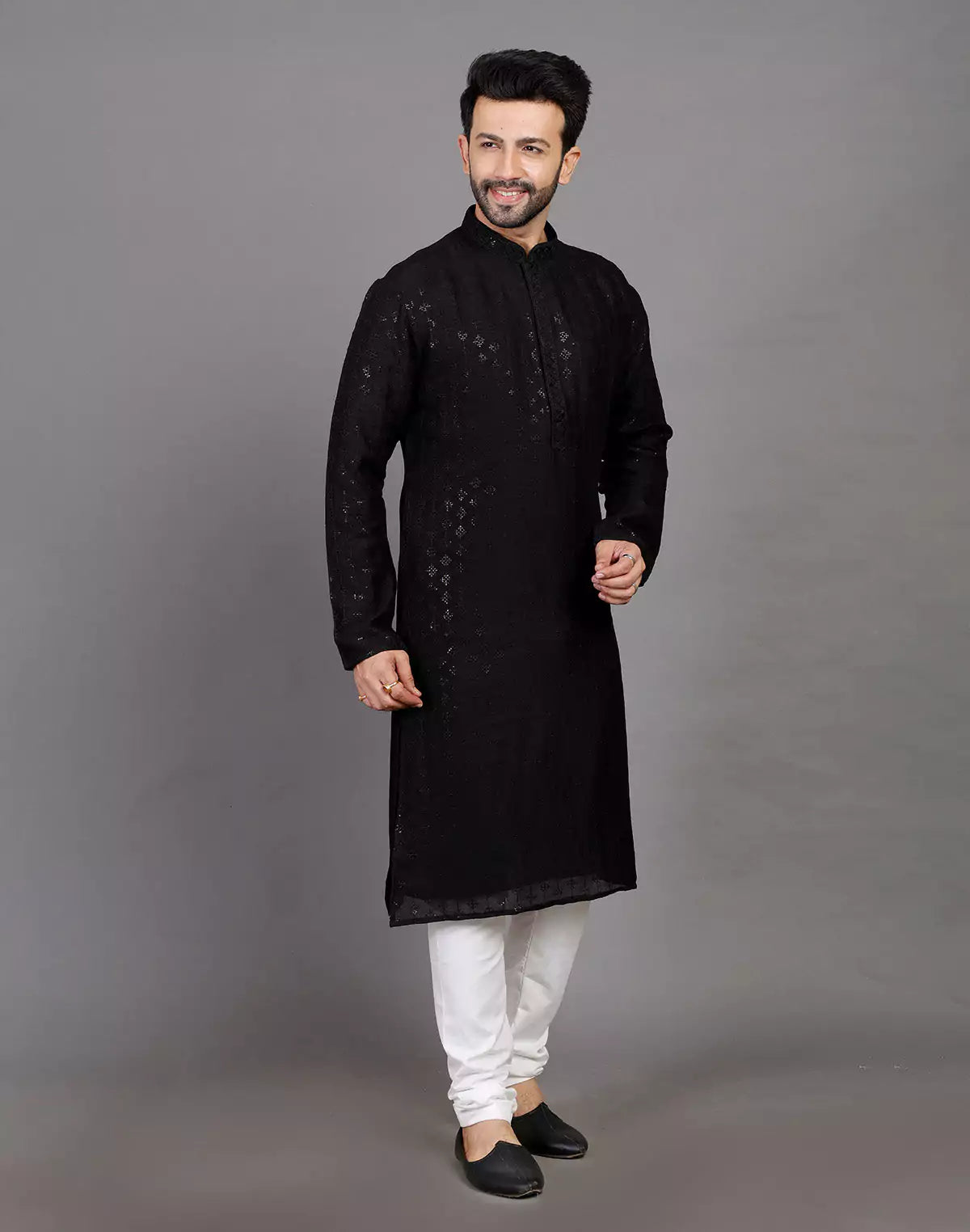 Stylish All Over Sequence Work Black Party Wear Kurta Set