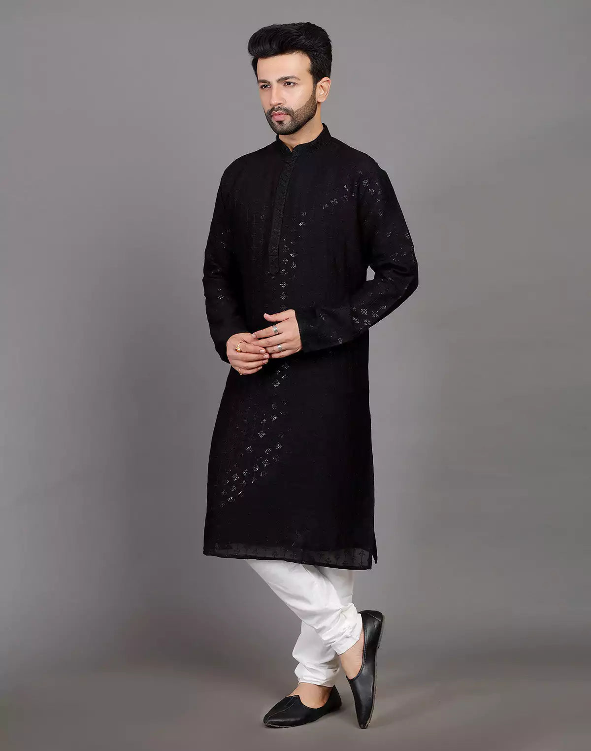 Stylish All Over Sequence Work Black Party Wear Kurta Set