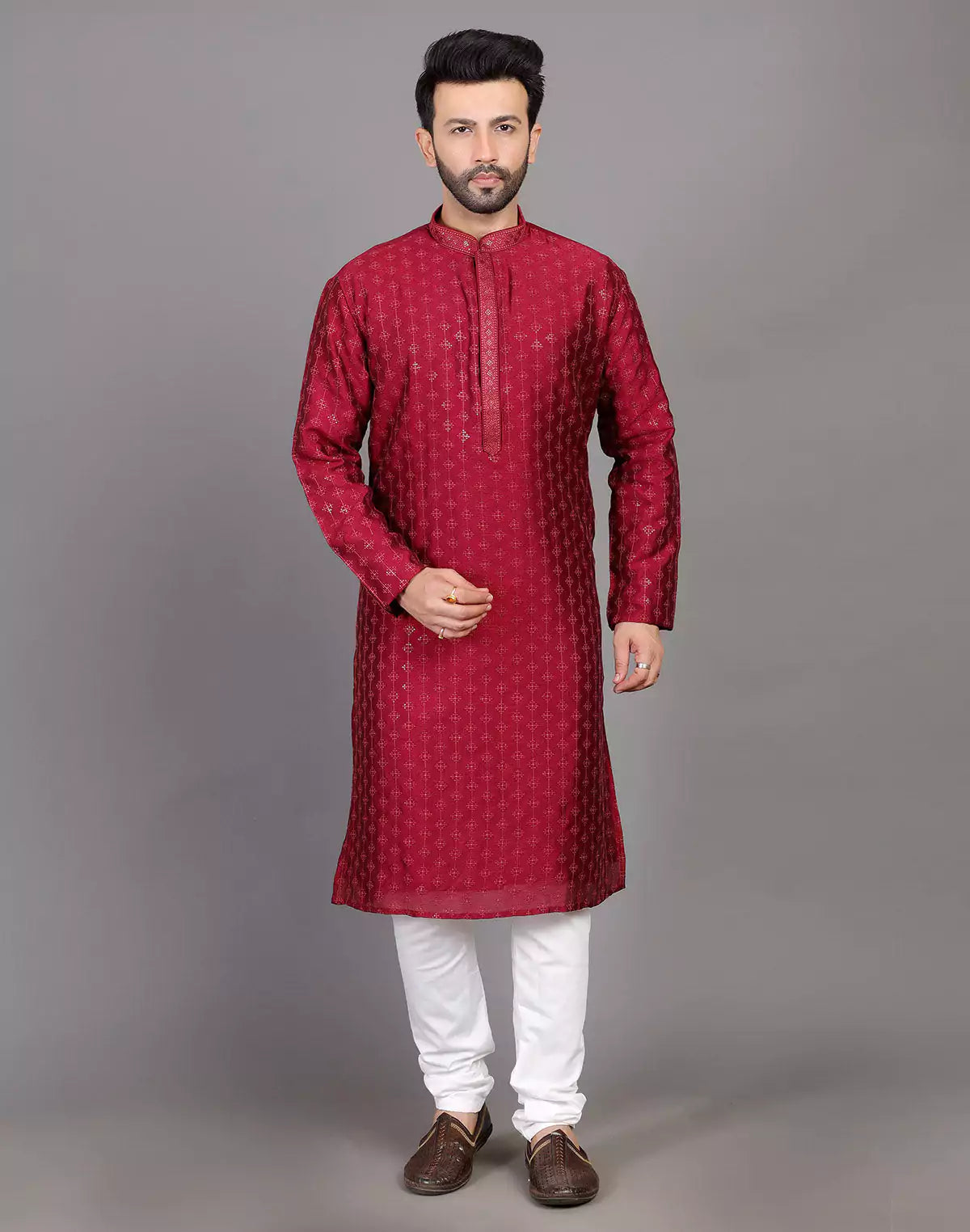 Stylish All Over Sequence Work Maroon Party Wear Kurta Set