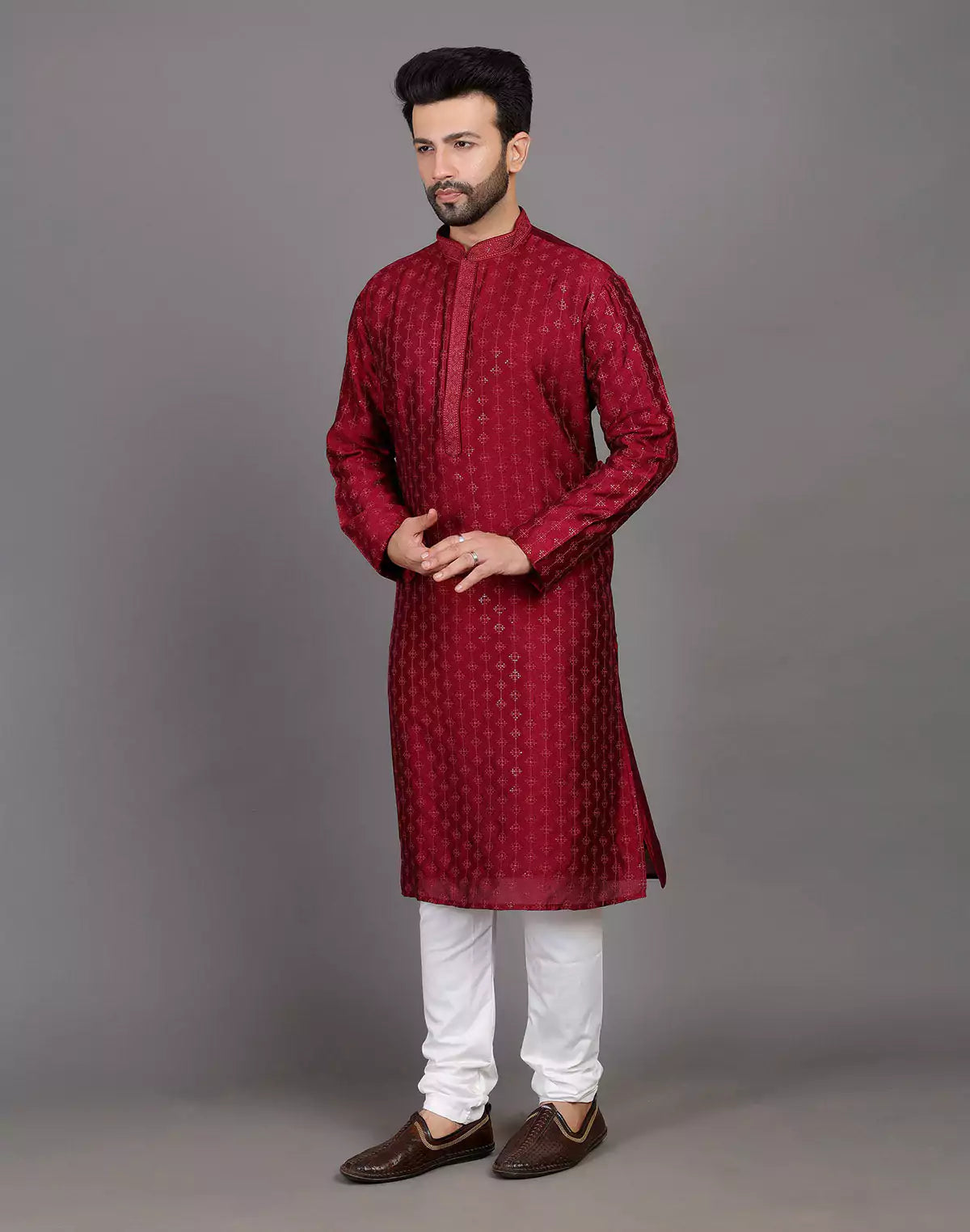 Stylish All Over Sequence Work Maroon Party Wear Kurta Set