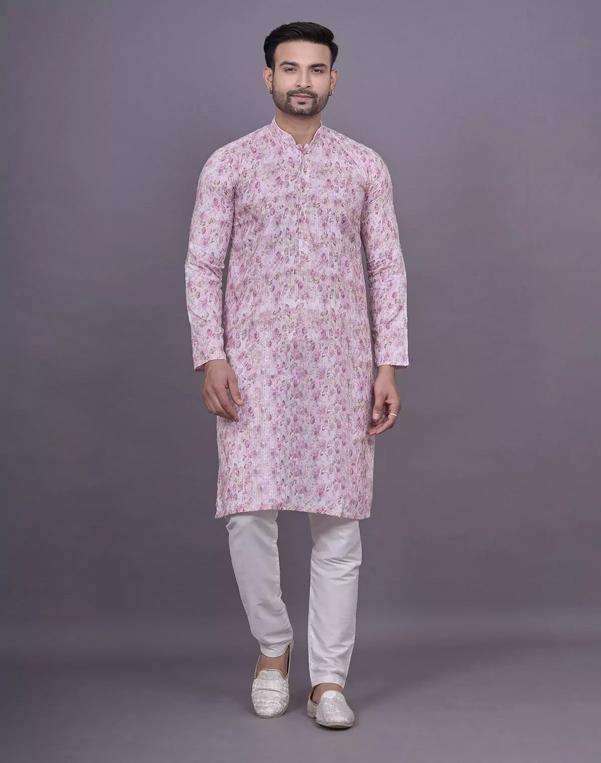 Light Pink Graphic Design Embellished work Cotton Kurta Set