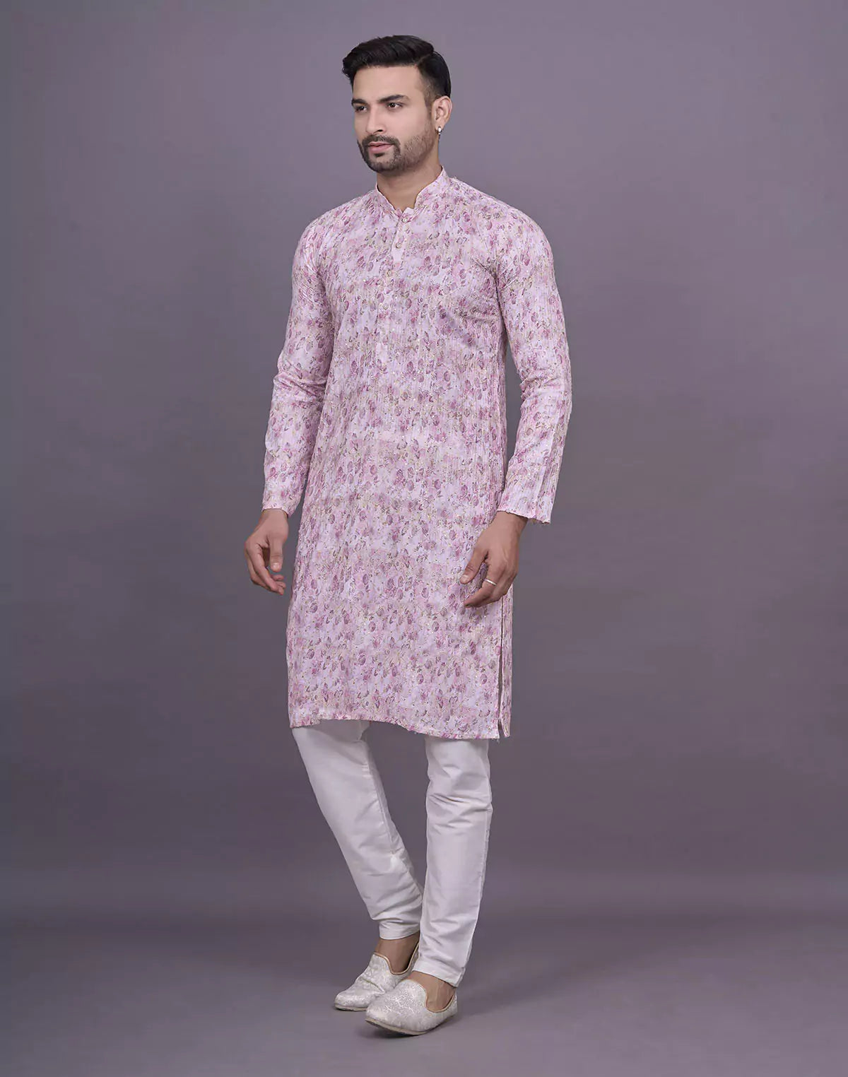 Light Pink Graphic Design Embellished work Cotton Kurta Set