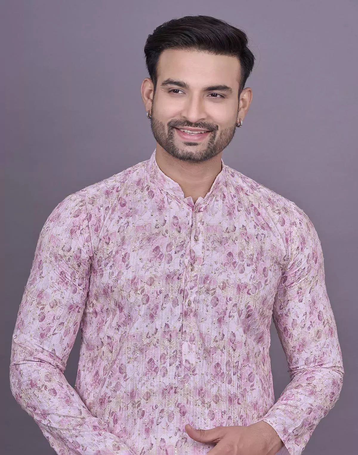 Light Pink Graphic Design Embellished work Cotton Kurta Set
