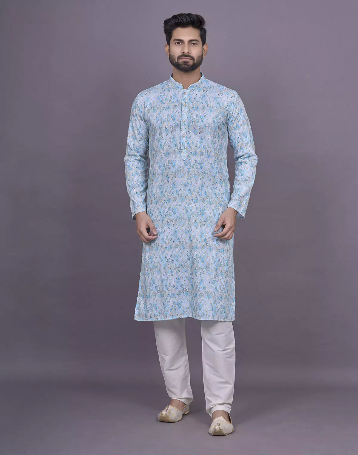 Light Sky Graphic Design Embellished work Cotton Kurta Set