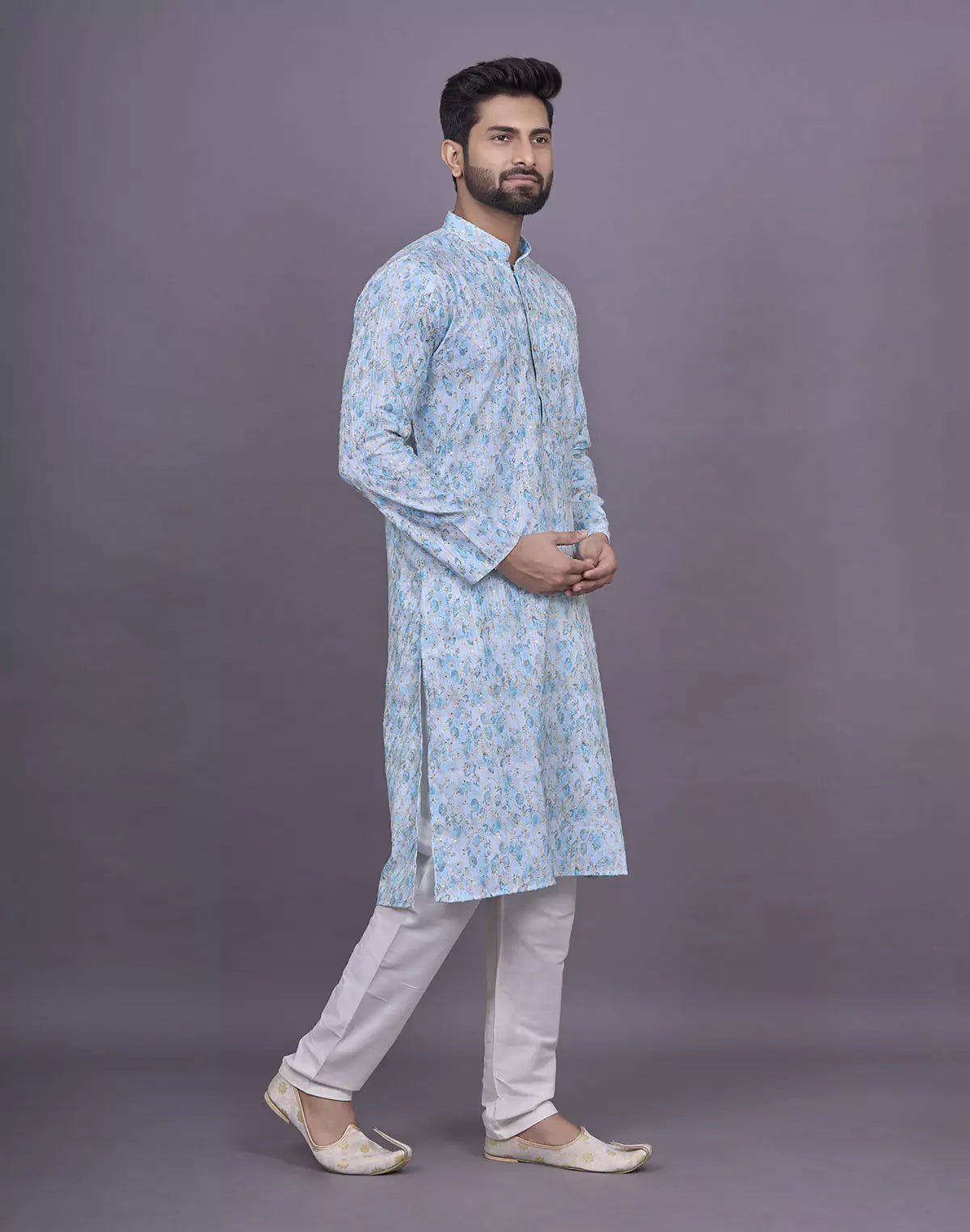 Light Sky Graphic Design Embellished work Cotton Kurta Set