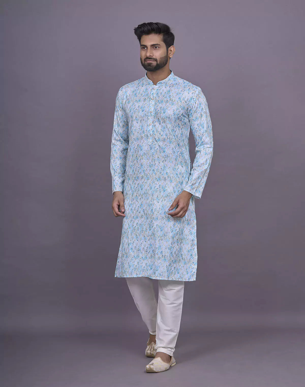 Light Sky Graphic Design Embellished work Cotton Kurta Set