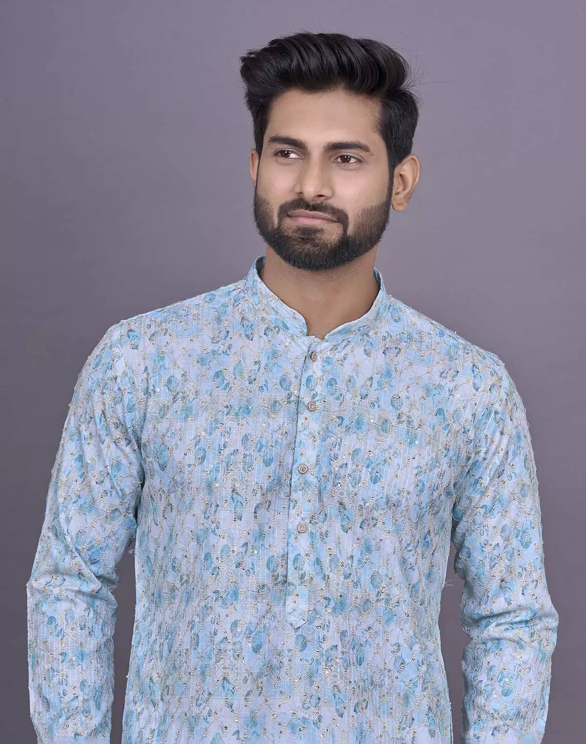 Light Sky Graphic Design Embellished work Cotton Kurta Set