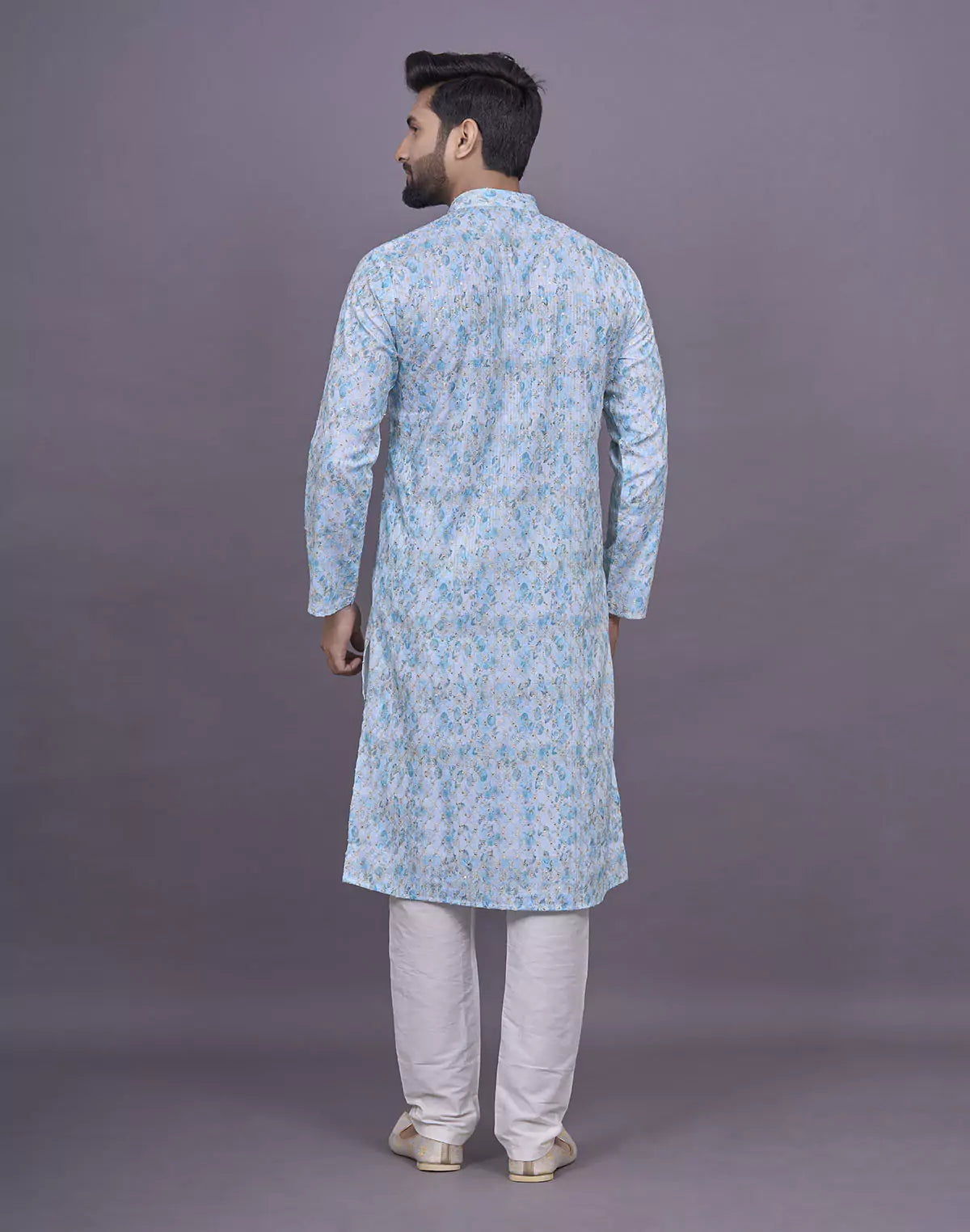Light Sky Graphic Design Embellished work Cotton Kurta Set