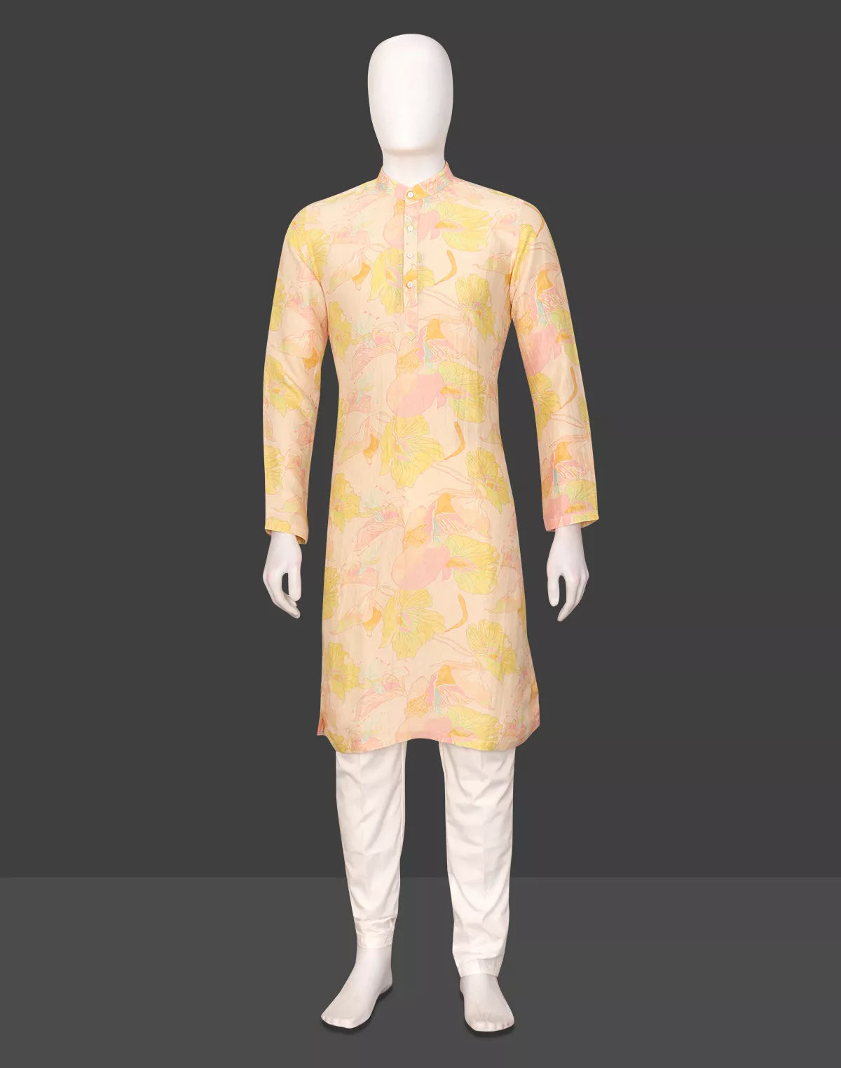 Lemon Floral Printed Lenin Kurta Pyjama Set