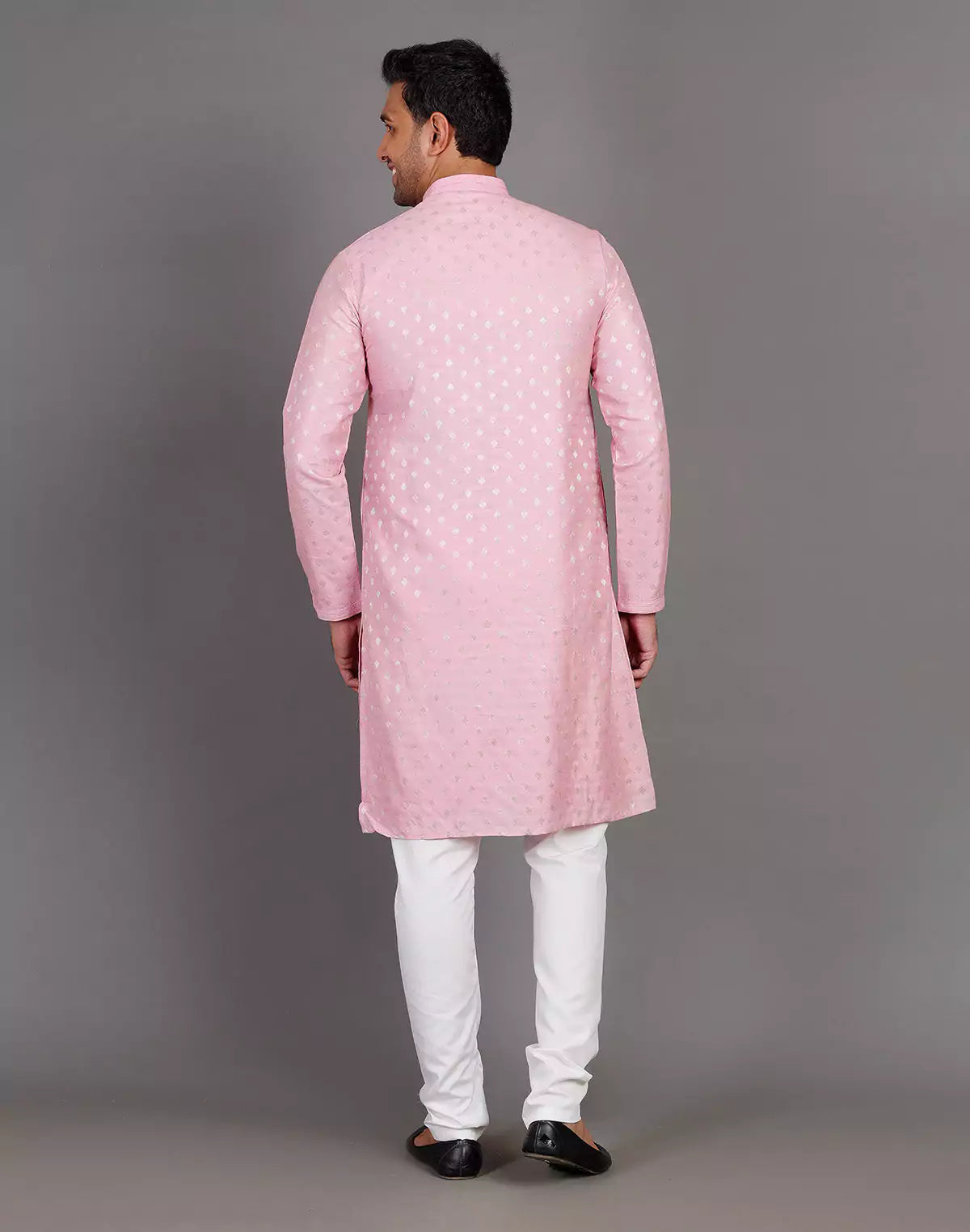 Pink Raw Silk All Over Silver Bootis Kurta Pyjama Set