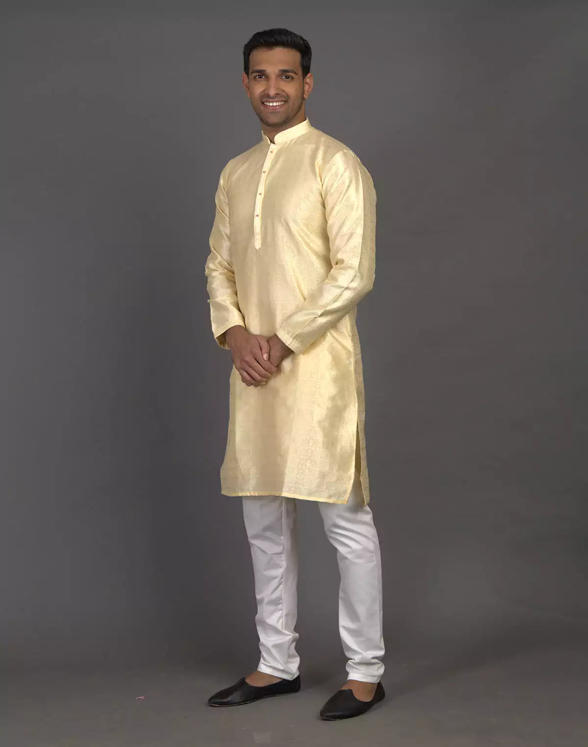 Self Thread with Embellished Cream Soft Silk Kurta Pyjama Set