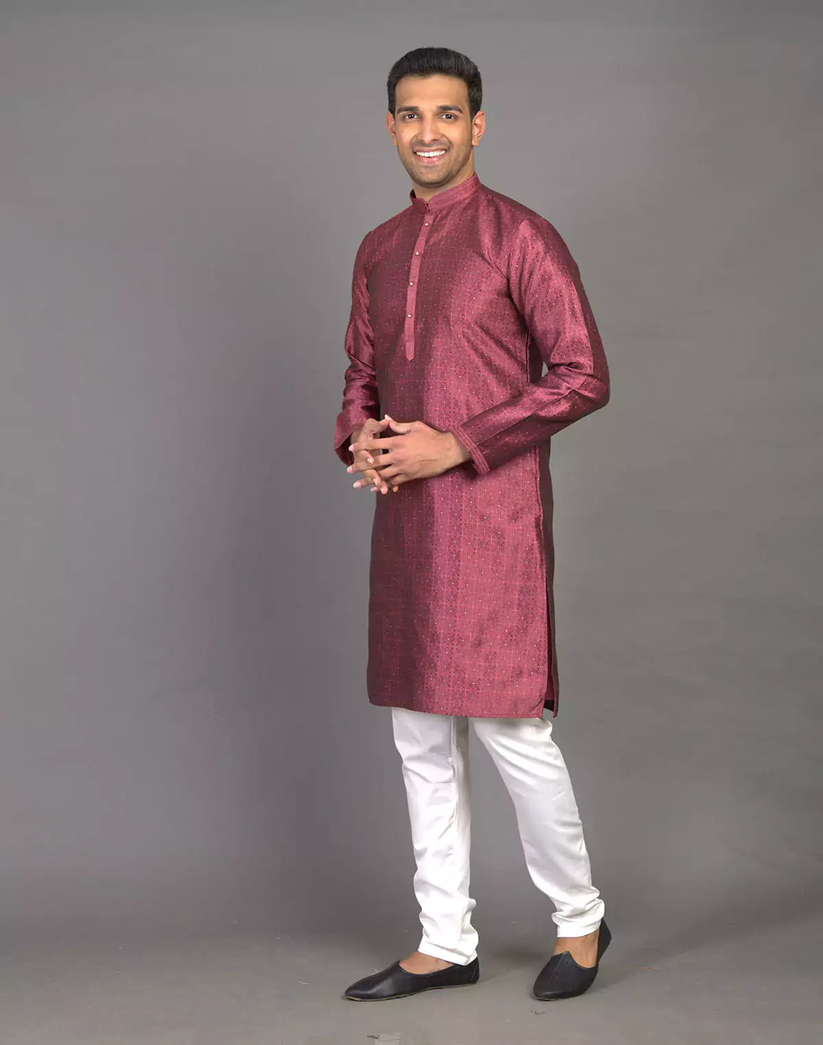 Self Thread with Embellished Design Soft Silk Kurta Pyjama Set