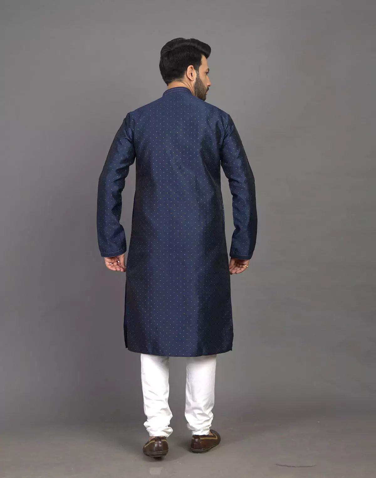 Navy Blue Self Thread with Embellished Soft Silk Kurta Pyjama Set