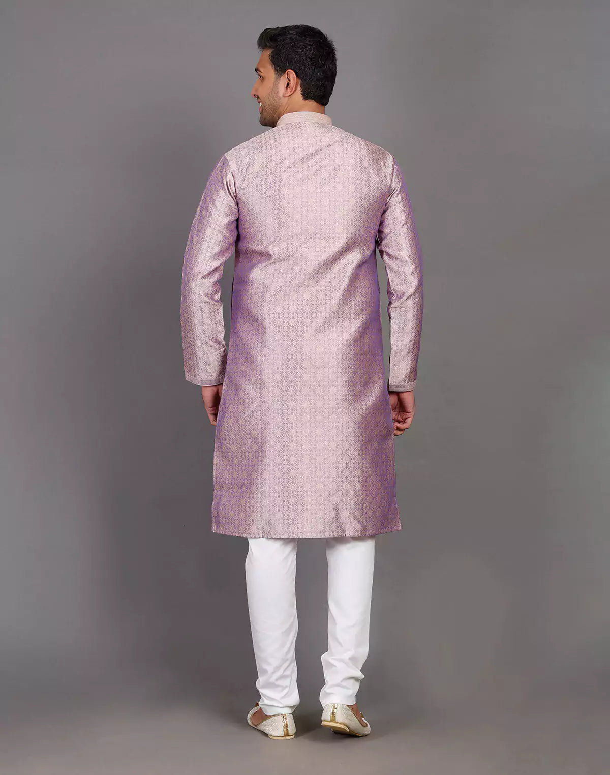 Self Floral Design Onion Coloured Soft Silk Kurta Pajama Set